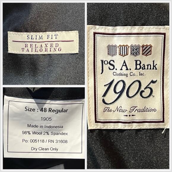 Jos A Bank 1905 48R Slim Gray Black Houndstooth Flannel Unstructured Blazer - Picture 16 of 16